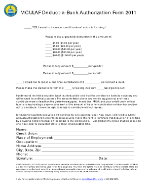 MCULAF Deduct-a-Buck Authorization Form