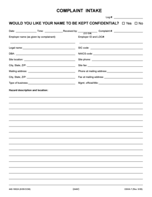 OSHA Complaint Intake Form