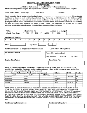 Credit Card Authorization Form