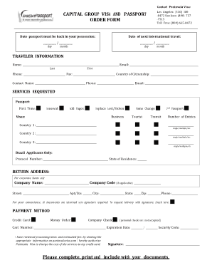 Peninsula Visa and Passport Order Form