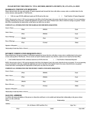 Georgia Marriage and Divorce Certificate Request Form