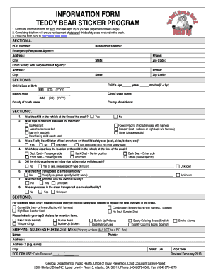 Georgia Teddy Bear Sticker Program Information Form