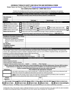 Georgia Tobacco Quit Line Healthcare Referral Form