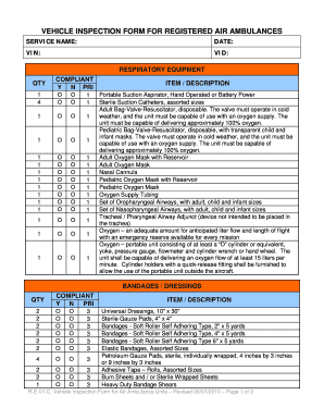 Vehicle Inspection Form for Registered Air Ambulances