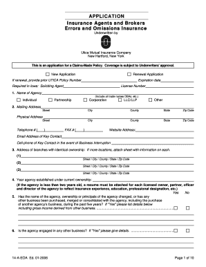 Insurance Agents and Brokers Errors and Omissions Application