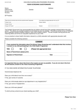 NHS Scotland Pre-School Vision Screening Questionnaire
