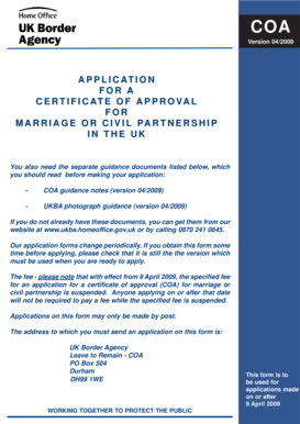 UK Certificate of Approval for Marriage or Civil Partnership Application