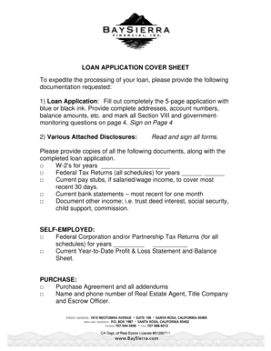 Loan Application Cover Sheet