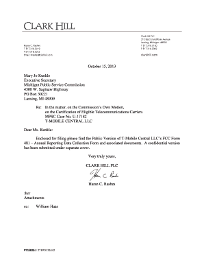 Memorandum sample letter - FCC Form 481 - Electronic Case Filings - efile mpsc state mi