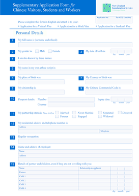 Supplementary Application Form for New Zealand Immigration