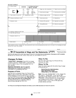 IRS Form W-3 Transmittal of Wage and Tax Statements