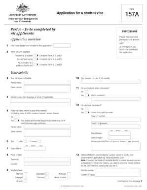 Australian Student Visa Application Form 157A