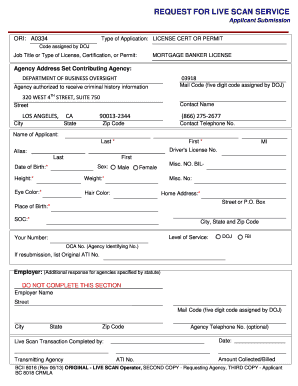 California Mortgage Banker License Live Scan Form