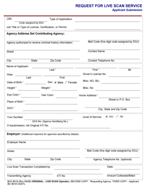 Request for Live Scan Service Form