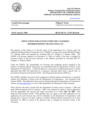 California Deferred Deposit Transaction License Application