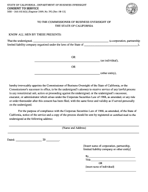 California Consent to Service Form