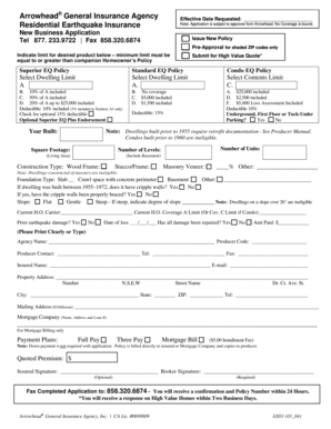 Arrowhead Residential Earthquake Insurance Application