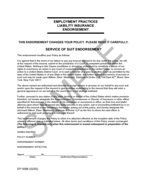 Employment Practices Liability Insurance Service of Suit Endorsement