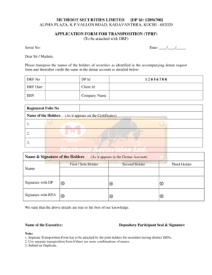 Muthhoot Securities Transposition Form