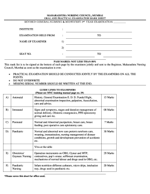 Maharashtra Nursing Council Oral Practical Exam Mark Sheet