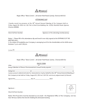 Attendance Slip and Proxy Form