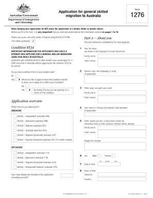 Australia General Skilled Migration Form 1276