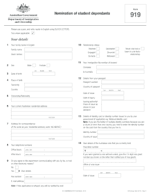 Nomination of Student Dependants Form 919