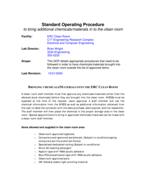 Standard operating procedure examples pdf - ERC Clean Room Standard Operating Procedure to add Chemicalsdoc - egr msu