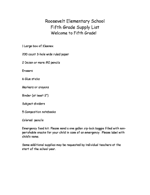 Wide ruled printable lined paper pdf - Roosevelt Elementary School Fifth Grade Supply List Welcome to Fifth Grade - roosevelt osd wednet