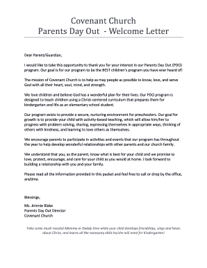 Letter of authority uk template - Covenant Church Parents Day Out Welcome Letter - covenantfwb