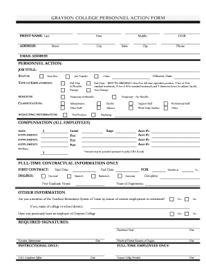 Grayson College Personnel Action Form