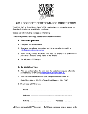 2011 CONCERT PERFORMANCE ORDER FORM