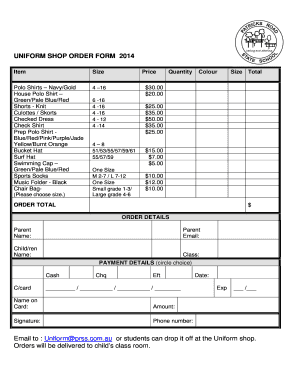 Uniform Order Form 2015 - bpatrroadssbbeqbbedubau - patrroadss eq edu