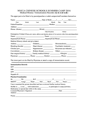 Proof of meningitis vaccine form - NNJCA CHINESE SCHOOLS SUMMER CAMP 2016 Medical History / Immunization Records () The upper part to be filled in by parent/guardian or adult campers/staff members themselves Name: Date of Birth: / / Sex: First Initial Last Month Day Year - -