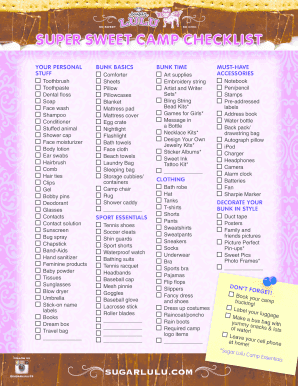 SUPER SWEET CAMP CHECKLIST - Sugar Lulu