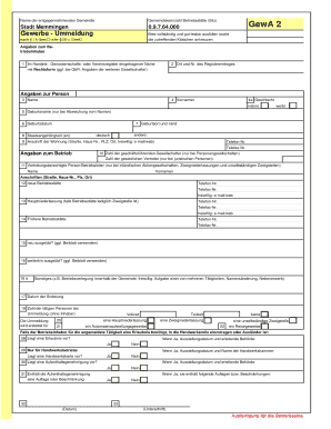 Stadt Memmingen 09764000 GewA 2 Gewerbe - Ummeldung