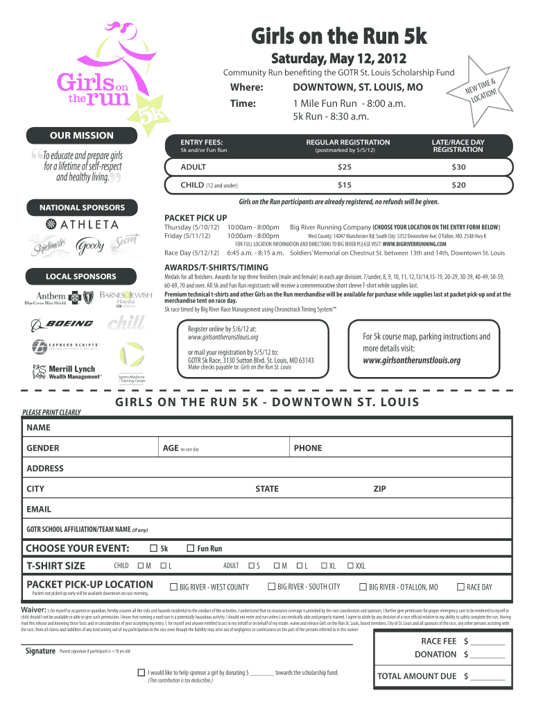 Fillable Online girlsontherunstlouis Girls on the Run 5k Girls on the