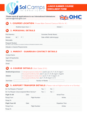 Medical examination result sample - SOLCAMP Enrolment Form UK 2016.indd