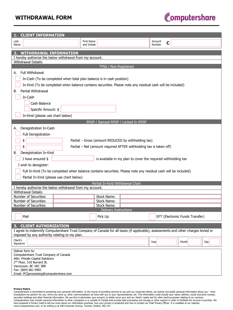 Fillable Online Bwithdrawalb form - Computershare Fax Email Print ...