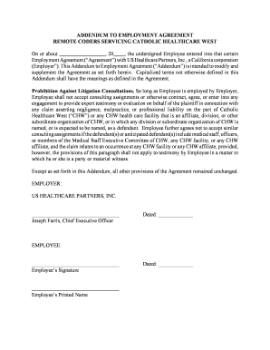 Employment agreement form - ADDENDUM TO EMPLOYMENT AGREEMENT REMOTE CODERS SERVICING