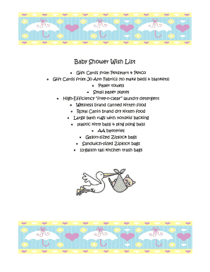 Fillable Online Baby Shower Wish List Fax Email Print - pdfFiller