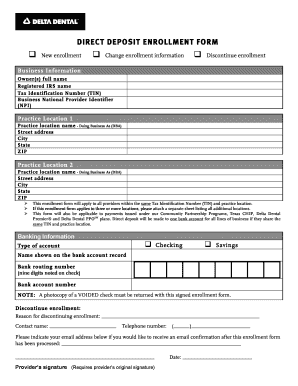Fillable Online Direct Deposit Enrollment Form - Delta Dental Insurance ...