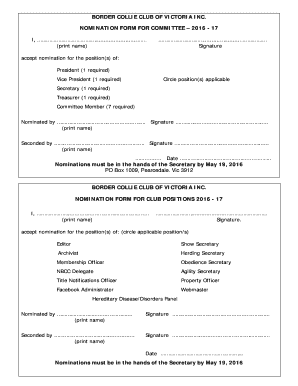 Project initiation request form template - BORDER COLLIE CLUB OF VICTORIA INC NOMINATION FORM - bordercollie org