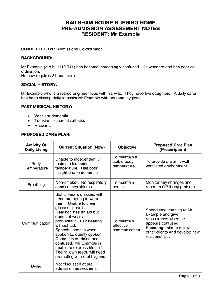 Fillable Online HAILSHAM HOUSE NURSING HOME Fax Email Print pdfFiller
