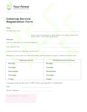 Catering Service Registration Form - bFourb-Forest Bilingual - four-forestschool