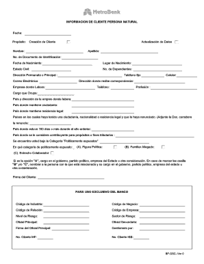 Customer Information Form for Natural Person