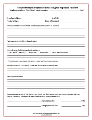 Verbal write up template - Verbal Disciplinary Warning - SOS Healthcare Management Solutions