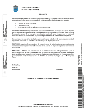 Rojales Non-Sedentary Sale Authorization