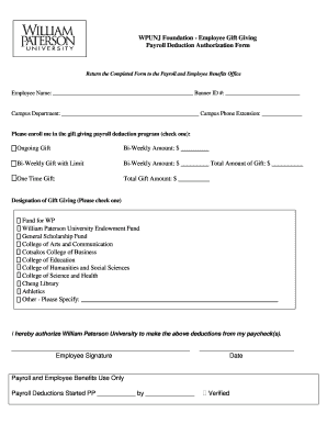 Payroll deduction authorization form template - BEmployeeb Gift Giving Payroll Deduction bAuthorization Formb Ongoing bb - wpunj