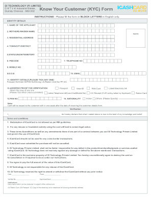 C-9 T V K Industrial Estate Know Your Customer KYC Form - icashcard